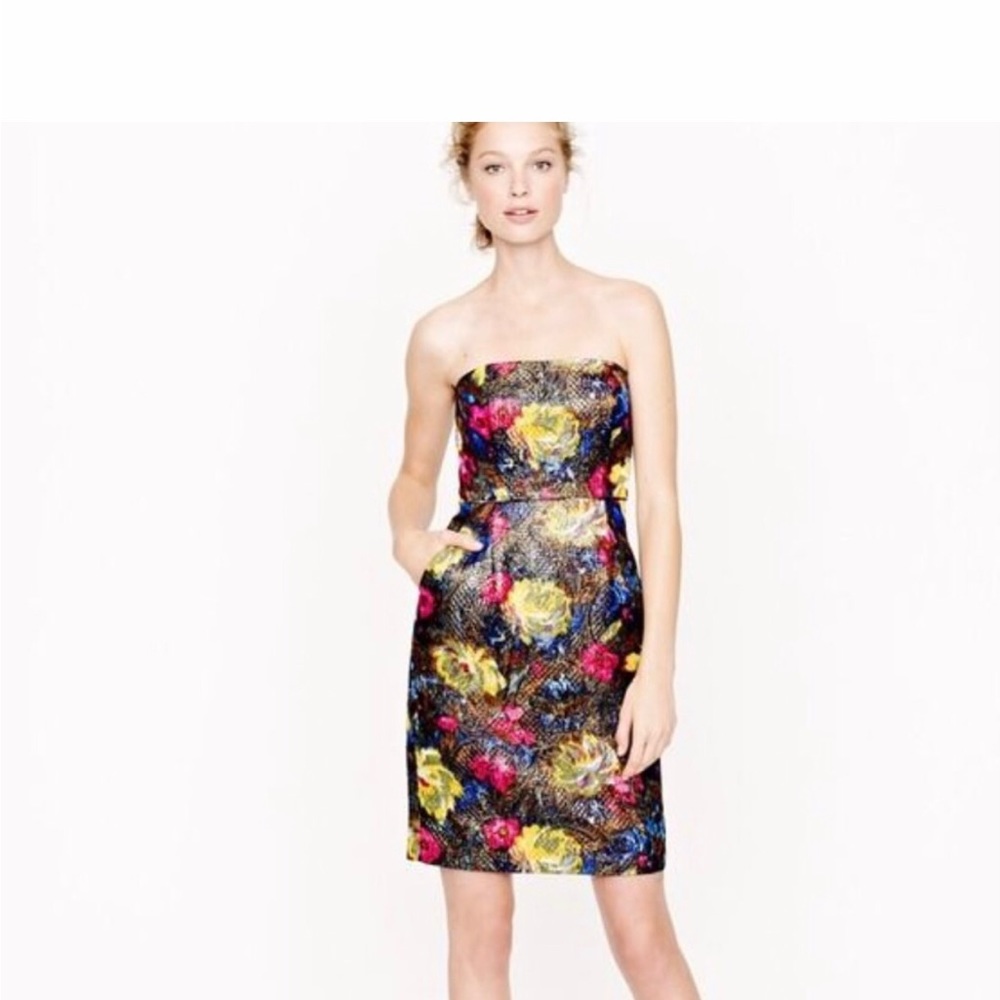 J.Crew Dress Floral Pattern Strapless Dress Knee Length